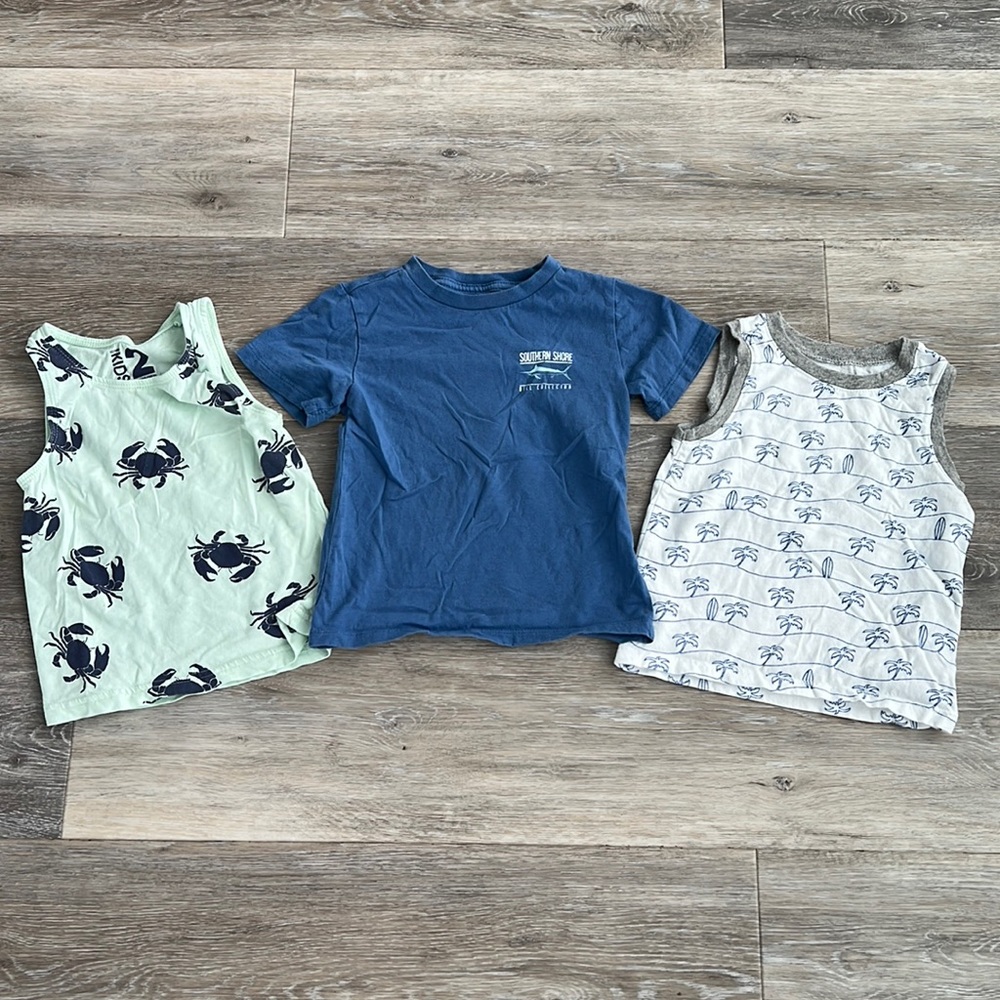 Lot of 3 boys tank tops t-shirt sea life beach theme EUC 2T/2